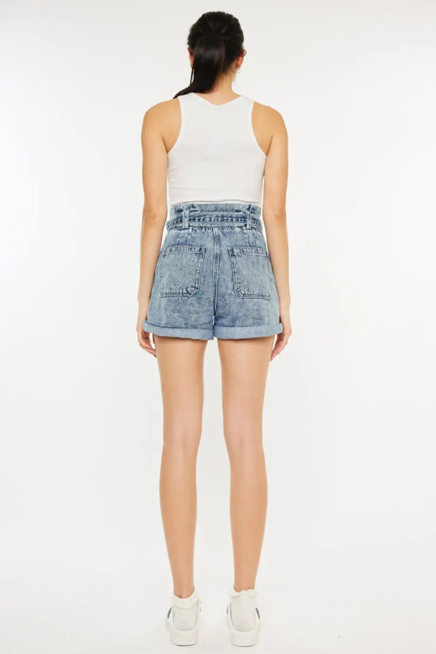 Kancan Ultra High Rise Paperbag Denim Shorts - Fashionmj