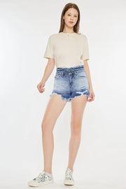 Kancan High Rise Frayed Hem Denim Shorts - Fashionmj