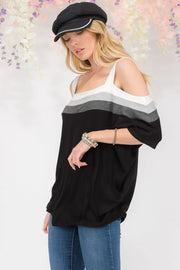 Celeste Full Size Striped Cold Shoulder Top - Fashionmj