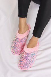 Forever Link Sequin Plush Round Toe Slippers - Fashionmj