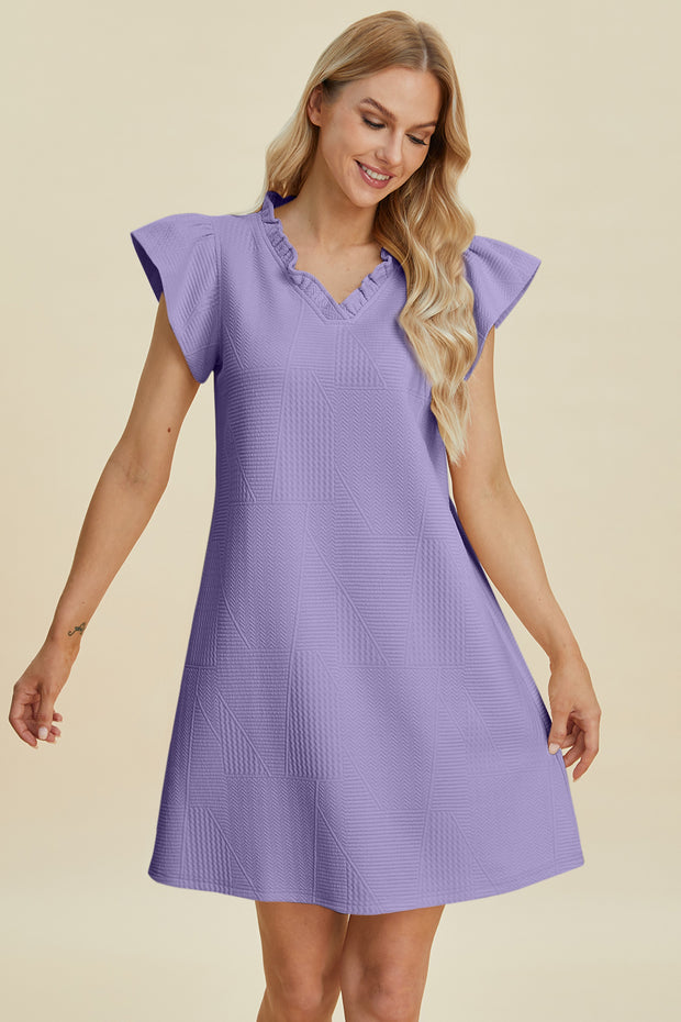 Double Take Full Size Ruffled V-Neck Cap Sleeve Dress - Fashionmj