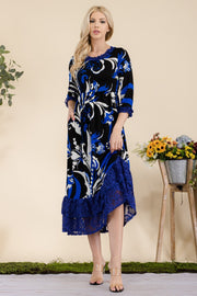 Celeste Full Size Paisley Print Lace Ruffled Midi Dress - Fashionmj