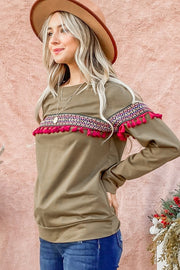 And The Why Ethnic Ribbon Tassel Trim Top - Fashionmj