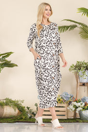 Celeste Full Size Leopard Contrast Dress with Pockets - Fashionmj