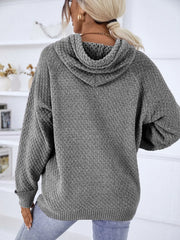 Texture Drawstring Long Sleeve Hooded Sweater - Fashionmj