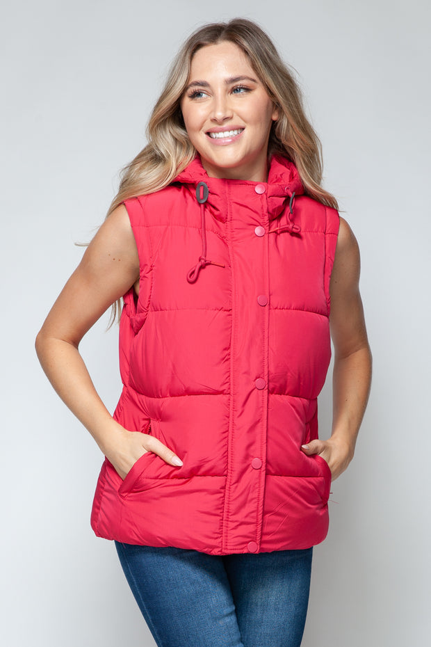 Snobbish Snap and Zip Closure Hooded Vest - Fashionmj