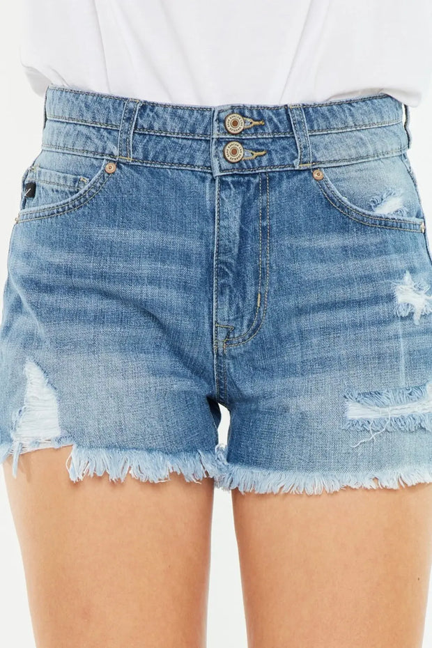 Kancan Full Size High Rise Raw Hem Denim Shorts - Fashionmj