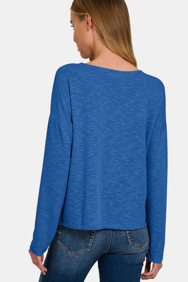 Zenana Dropped Shoulder Long Sleeve T-Shirt - Fashionmj