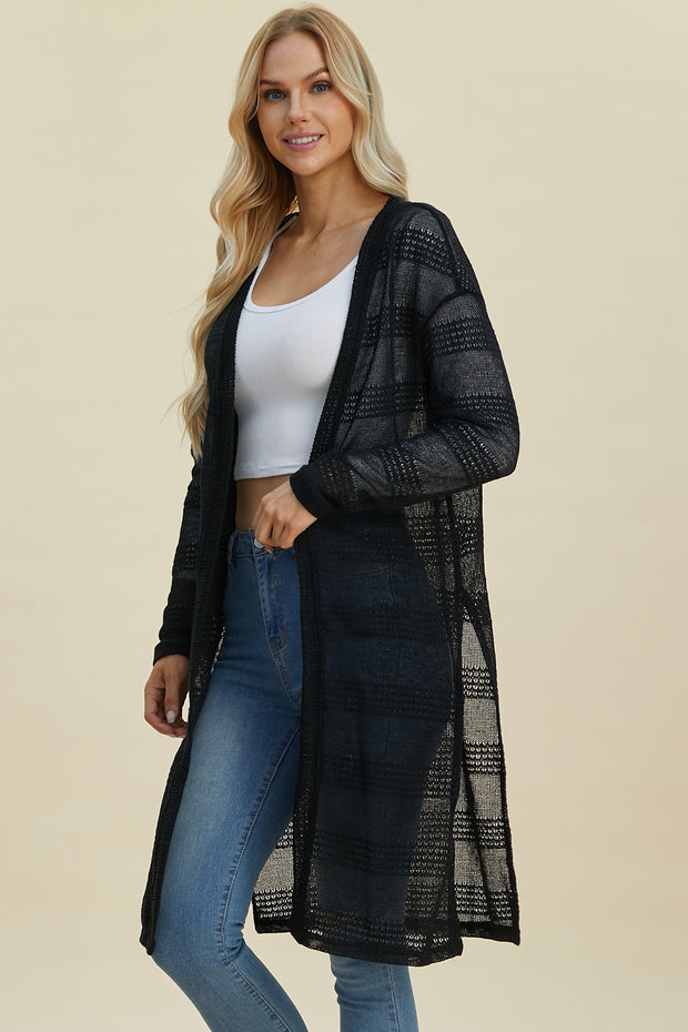 Double Take Full Size Open Front Longline Cardigan - Fashionmj