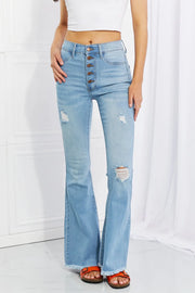 Vibrant MIU Full Size Jess Button Flare Jeans - Fashionmj