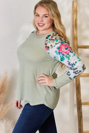 Hailey & Co Full Size Printed Round Neck Blouse - Fashionmj