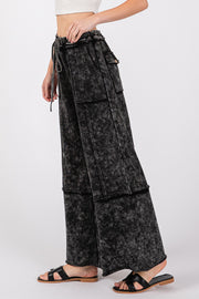 SAGE + FIG Mineral Washed Terry Wide Leg Pants - Fashionmj