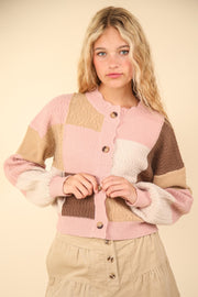 VERY J Color Block Button Down Textured Sweater Cardigan - Fashionmj