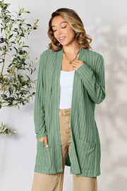 Basic Bae Full Size Ribbed Open Front Cardigan with Pockets - Fashionmj