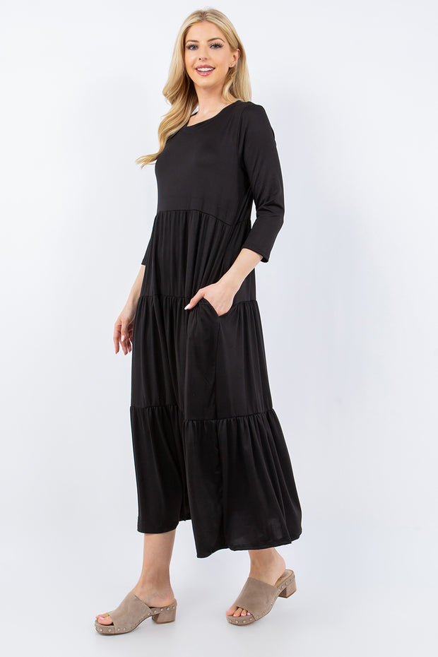 Celeste Full Size Tiered Midi Dress with Pockets - Fashionmj