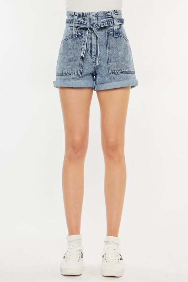 Kancan Ultra High Rise Paperbag Denim Shorts - Fashionmj