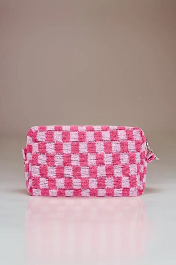 Zenana Checkered Pattern Knitted Cosmetic Pouch Trendsi