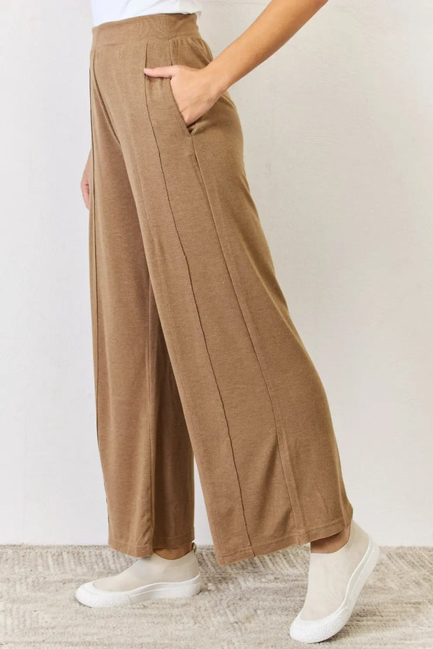 RISEN Ultra Soft Wide Leg Pants Trendsi