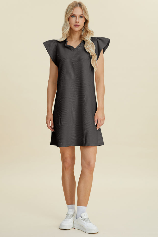 Double Take Full Size Ruffled V-Neck Cap Sleeve Dress - Fashionmj