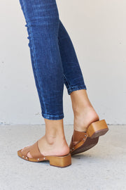 Weeboo Step Into Summer Criss Cross Wooden Clog Mule in Brown - Fashionmj