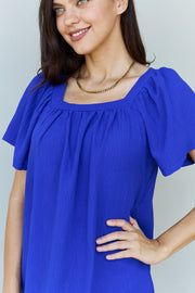 Ninexis Keep Me Close Square Neck Short Sleeve Blouse in Royal - Fashionmj