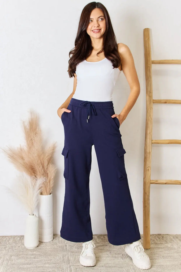 RISEN Drawstring Relaxed Cargo Wide Leg Pants Trendsi