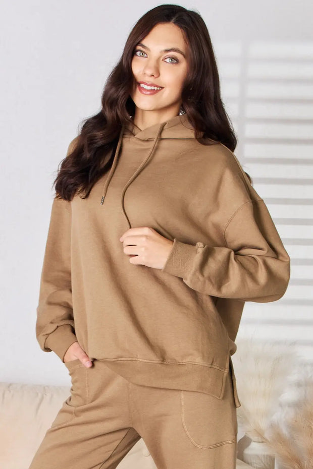 RISEN Drawstring Drop Shoulder Long Sleeve Hoodie - Fashionmj