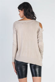 UNIQ Cold Shoulder Long Sleeve Knit Top - Fashionmj