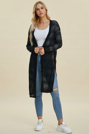 Double Take Full Size Open Front Longline Cardigan - Fashionmj