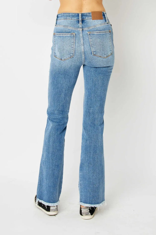 Judy Blue Full Size Distressed Raw Hem Bootcut Jeans - Fashionmj