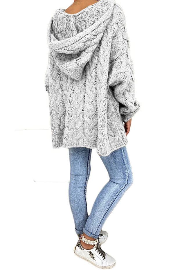 Cable-Knit Hooded Sweater - Fashionmj