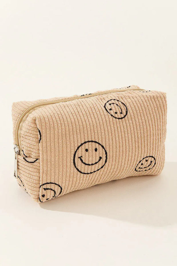 Zenana Smiley Face Corduroy Cosmetic Pouch Trendsi