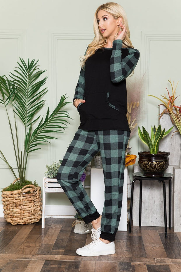 Celeste Plaid Long Sleeve T-Shirt with Pockets - Fashionmj