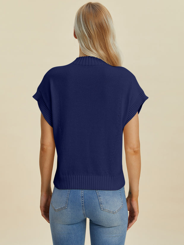 Double Take Full Size Mock Neck Short Sleeve Sweater - Fashionmj