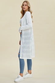 Double Take Full Size Open Front Longline Cardigan - Fashionmj