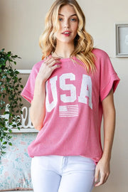 Heimish Full Size USA Graphic Short Sleeve Ribbed Top - Fashionmj