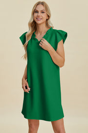 Double Take Full Size Ruffled V-Neck Cap Sleeve Dress - Fashionmj