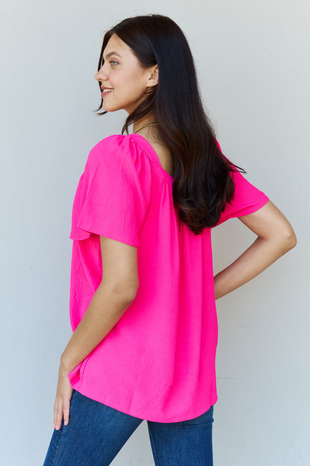 Ninexis Keep Me Close Square Neck Short Sleeve Blouse in Fuchsia - Fashionmj