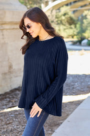 Basic Bae Full Size Ribbed Round Neck Long Sleeve Knit Top - Fashionmj