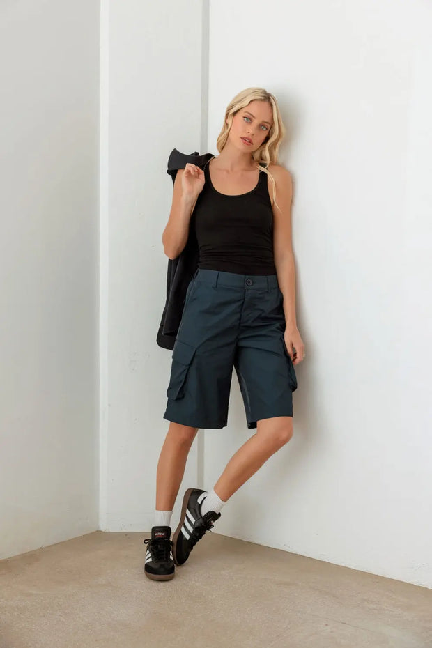 Tasha Apparel Navy Cargo Bermuda Shorts - Fashionmj