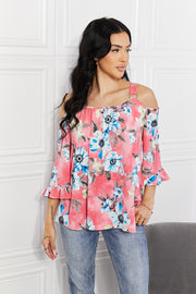 Sew In Love Full Size Fresh Take  Floral Cold-Shoulder Top - Fashionmj