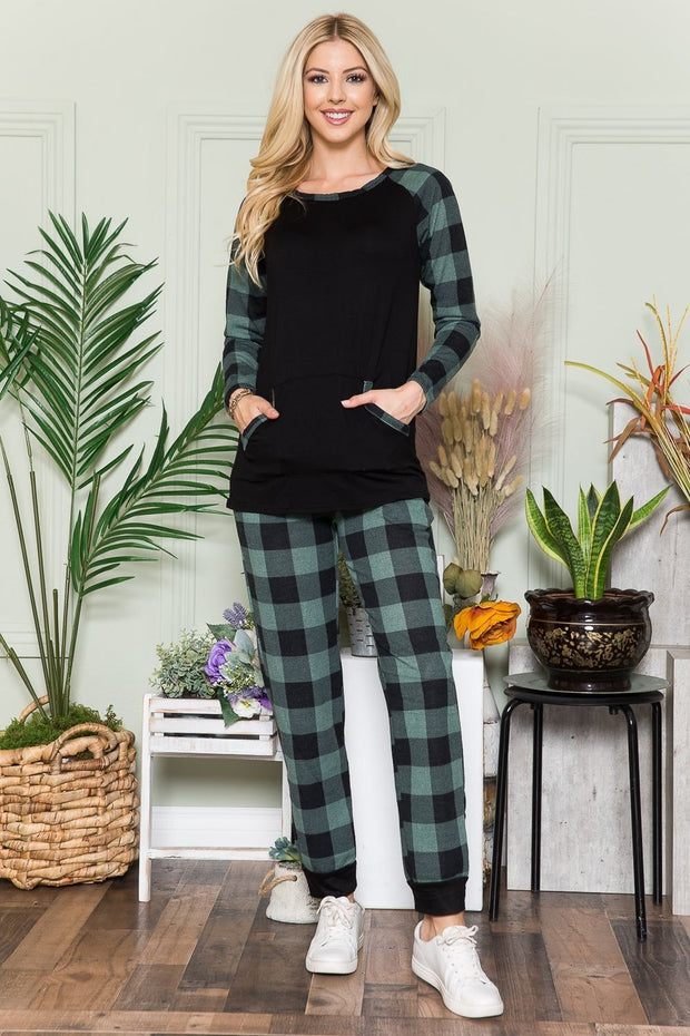 Celeste Plaid Long Sleeve T-Shirt with Pockets - Fashionmj