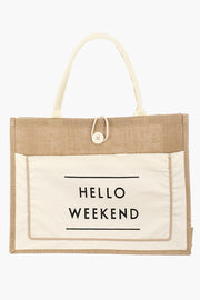 Fame Hello Weekend Burlap Tote Bag - Fashionmj