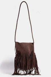 Fame Faux Suede Fringe Rectangle Crossbody Bag Trendsi