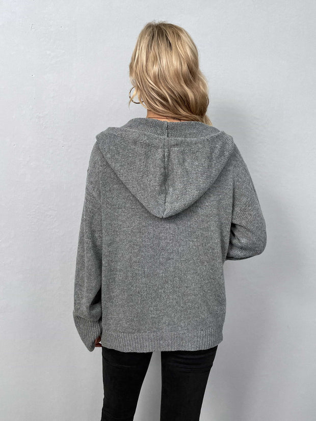 Button-Down Long Sleeve Hooded Sweater - Fashionmj