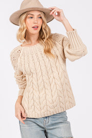 SAGE + FIG Cable-Knit Long Sleeve Sweater - Fashionmj