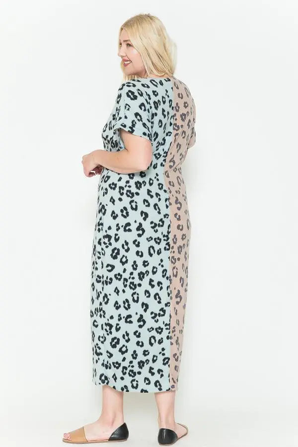 Front Slit Dolman Leopard Print Maxi Dress in Plus Size (1XL-3XL)