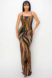 Split Thigh Multicolor Long Dress