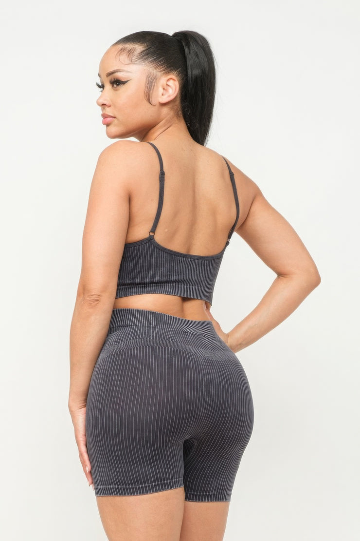 Washed Seamless Basic Tank Top And Shorts Set